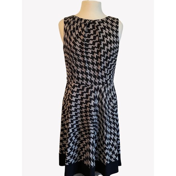 AB Studios Size Large Black White Geometric Pattern Sleeveless Midi Dress Work - Picture 1 of 11